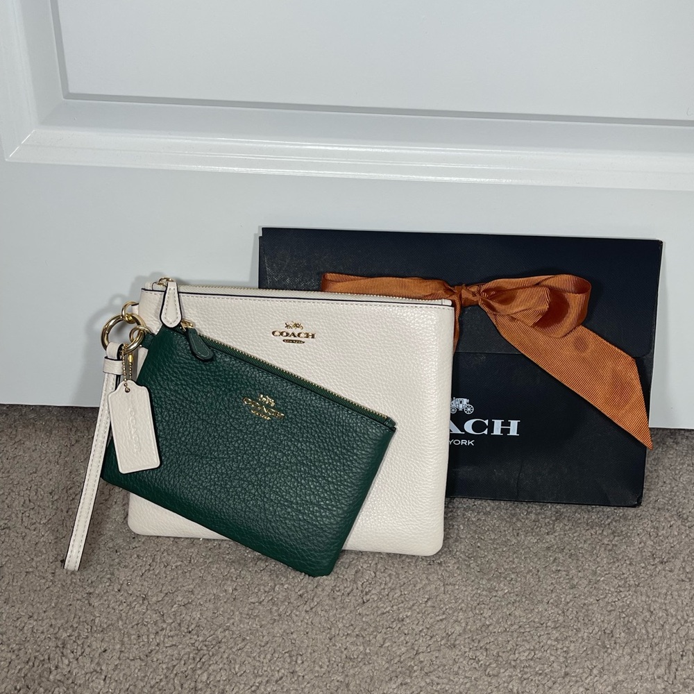 Coach Cream and Green Wristlet Duo